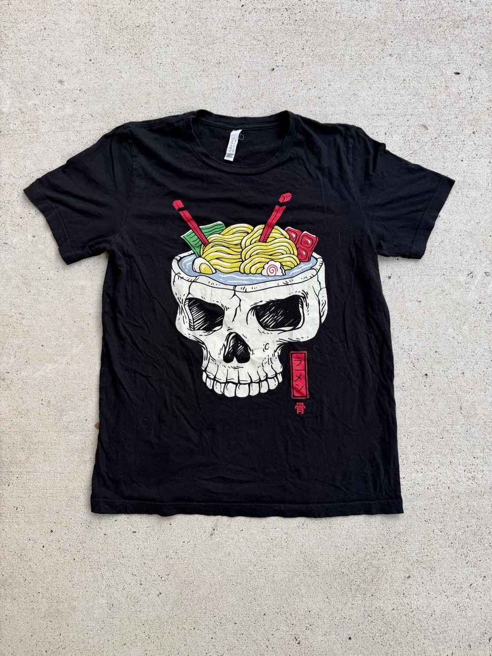 Bella Canvas Skull Ramen Bowl Graphic Tee Black Short Sleeve Japanese Shirt L